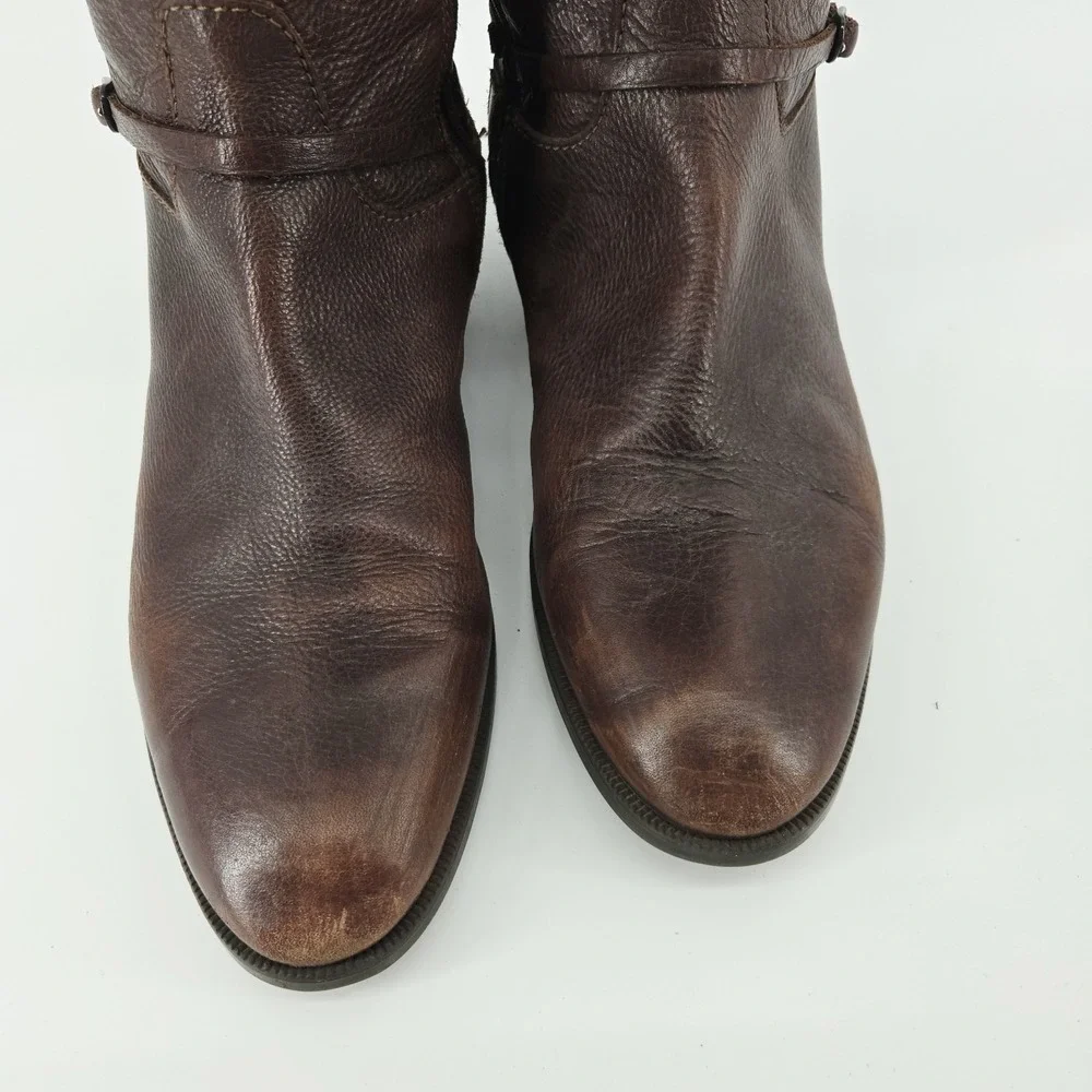 J Crew Knee High Riding Boots Brown Pebbled Soft Leather Sz 10 Full Zip Closure